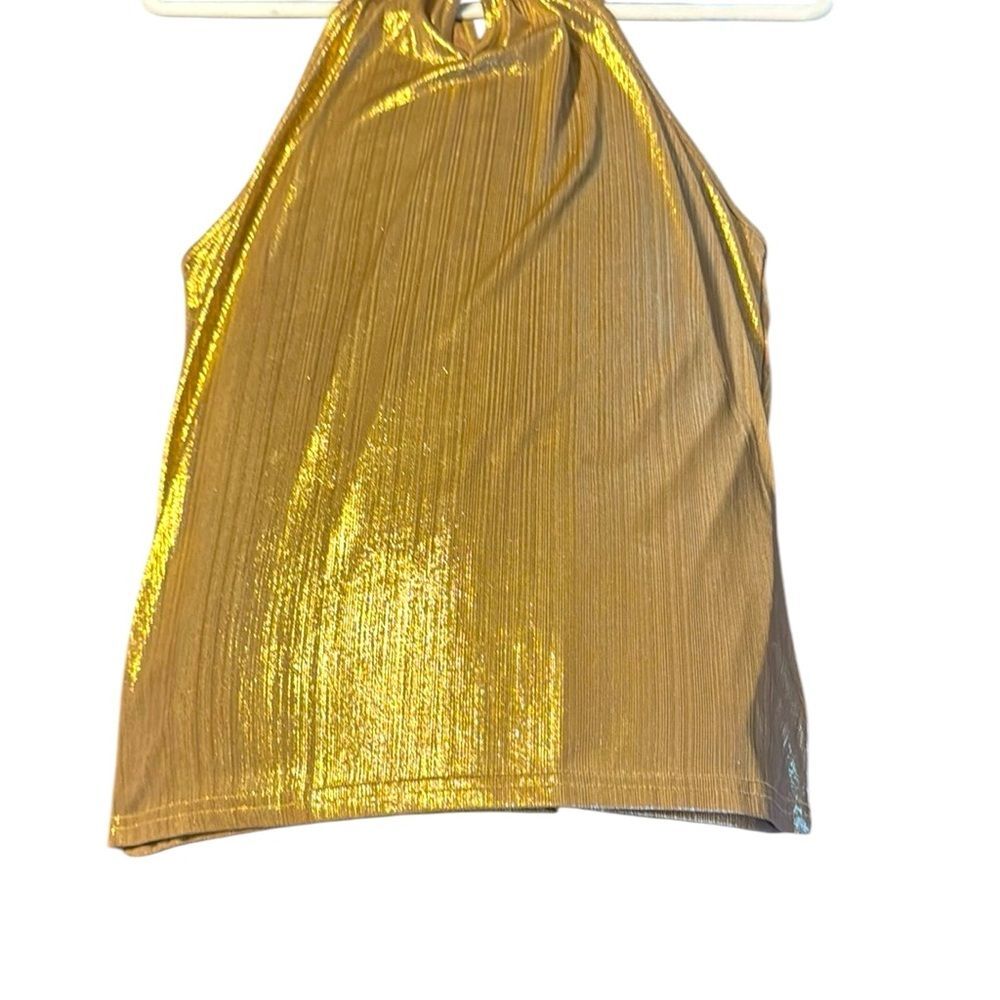 Gold Halter Ribbed Tank Top